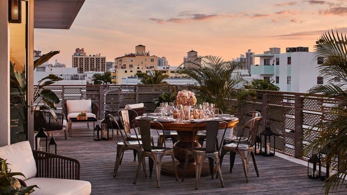 Patio of a suite at sunset